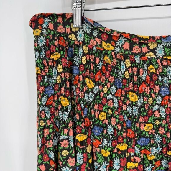 PERSEVERANCE London Poppy Floral Mini Skirt Smocked Tiered Ruffle Linen Sz 16 - Picture 6 of 11